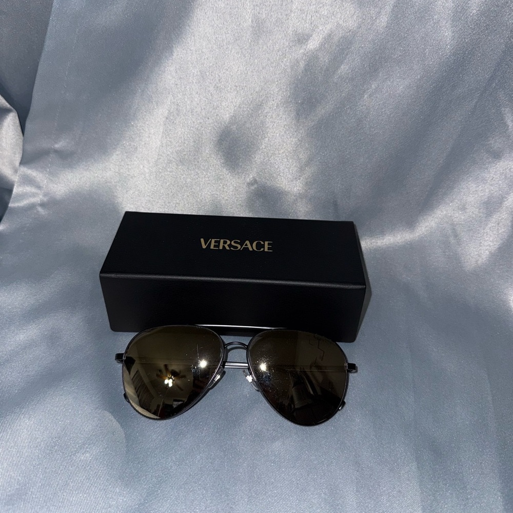 Versace Silver and Black Aviator Sunglasses